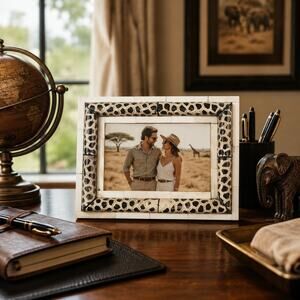 Handcrafted Bone Inlay Picture Frame Giraffe Safari Boho Eclectic Organic 4x6